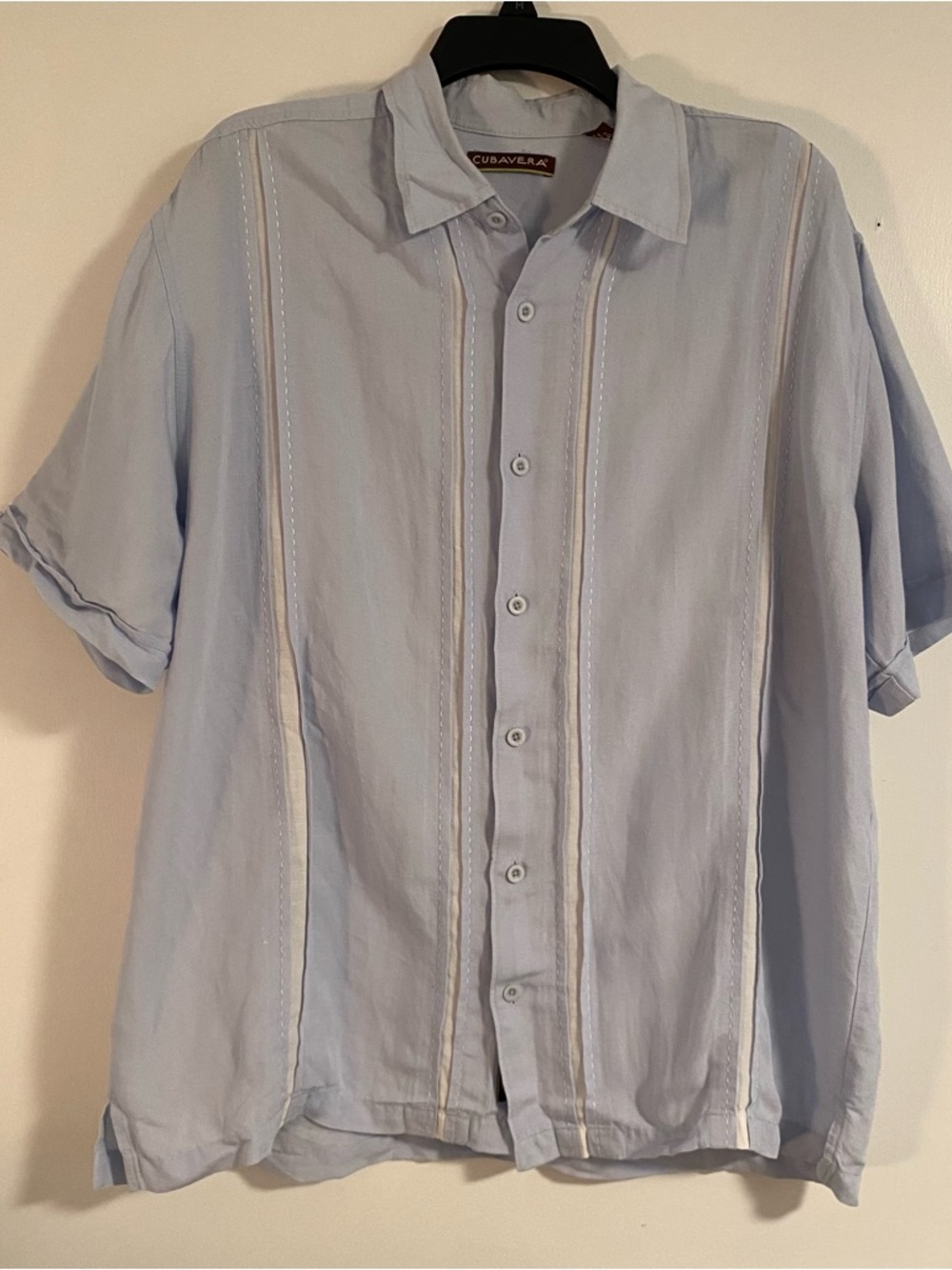 NWOT Cubavera Linen Short Sleeve Button Down Shirt Mens XL Blue/White Golf Beach